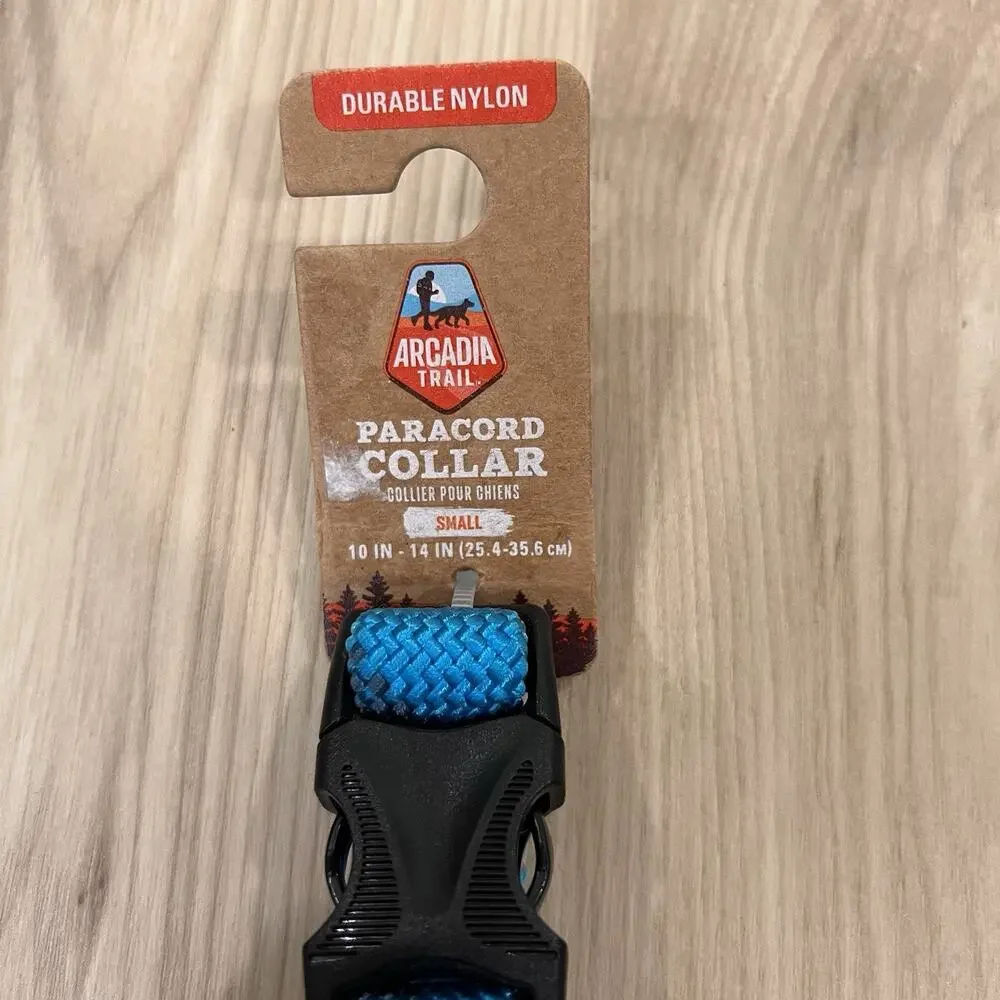 SMALL Dog Puppy Collar Paracord 10-14” Unisex Neon Orange Blue Arcadia Trail